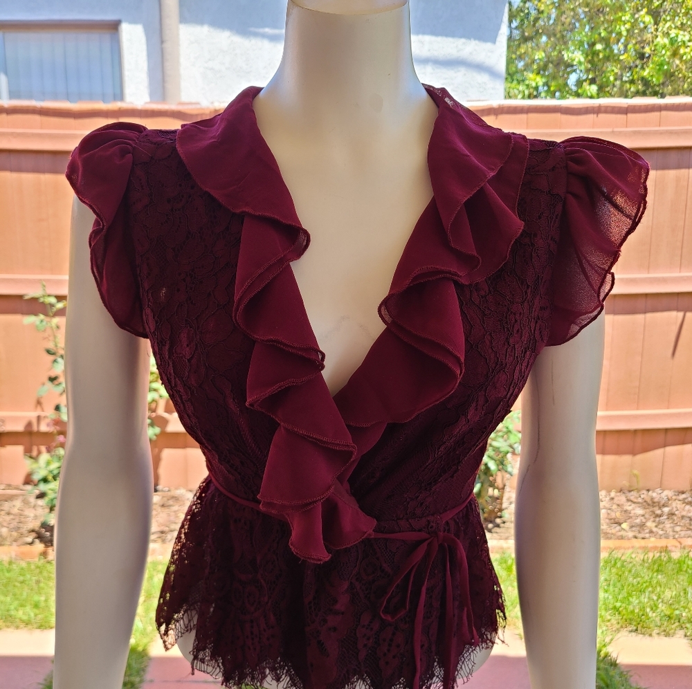 Foxiedox wine color lace wrap top